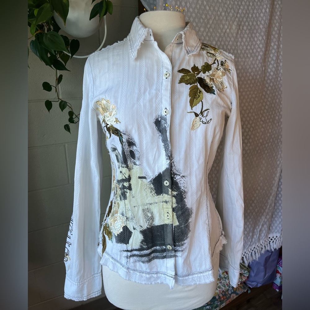 Floral Embroidered Button-Up Shirt